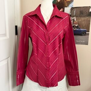 Vintage Red Striped Office Button-Up Top